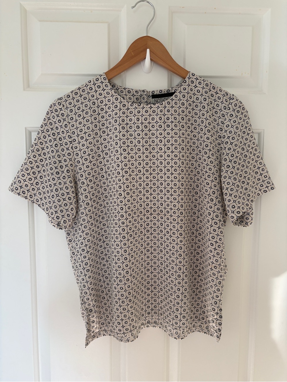 Notations Medium Cream Blouse with Black Geometric Dot Print